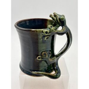Vicki Halloran Studio Pottery Lizard Gecko 3D Mug Green Blue Art Ceramic Signed